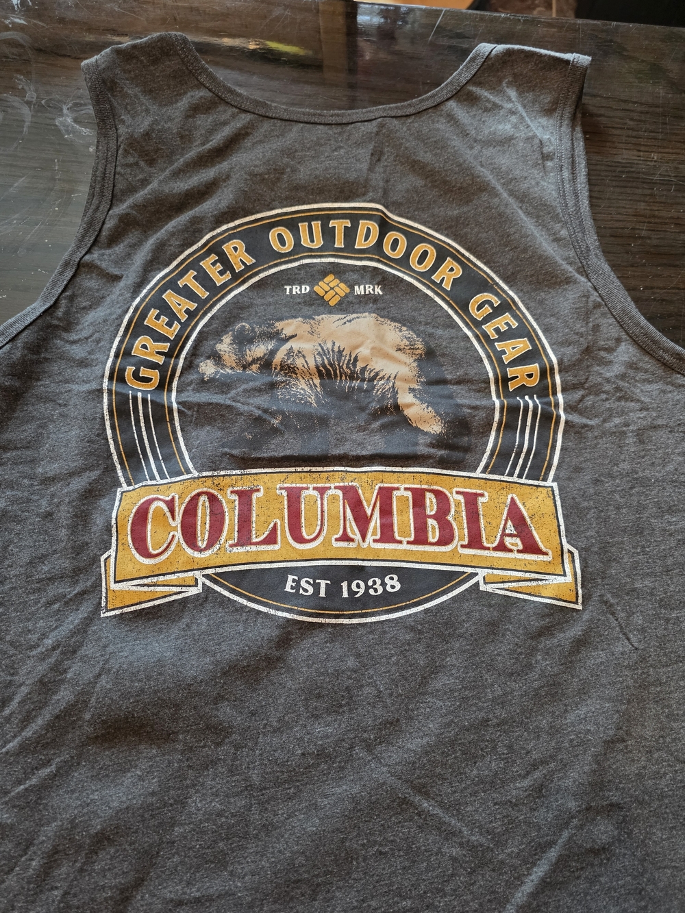 Columbia Men's Black Tank Top with Yellow and Red Logo